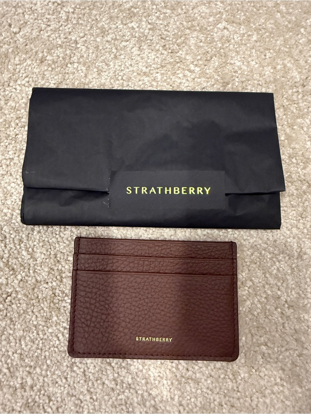 New Strathberry Leather Slim Card Holder in Chocolate